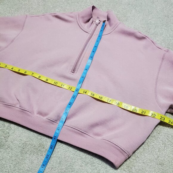 SKIMS Cotton Fleece Cropped Half Zip Sweater Sweatshirt Dusk Pink Women's Medium - Picture 13 of 13